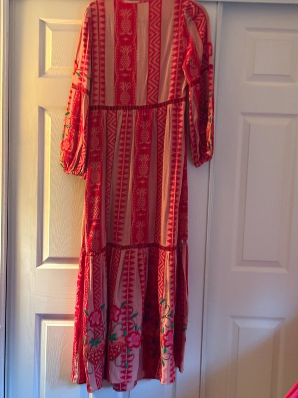 Farm Rio Embroidered Long Sleeve Tiered Cotton Maxi Dress NWT Sz M - Picture 5 of 11